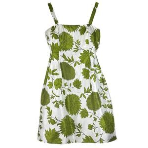 Jessica Howard spring summer cocktail dress, large olive green floral on white